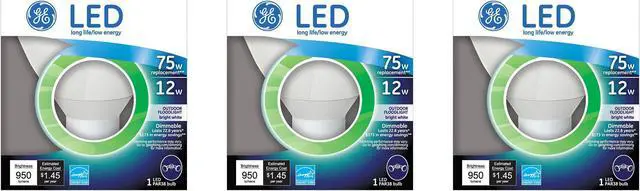 Main image of (case of 3) GE LED PAR38 Outdoor Floodlight, 12 watt - Replaces 75 Watt Light Bulb 1 Pack, 950 lumens, Dimmable, Bright White
