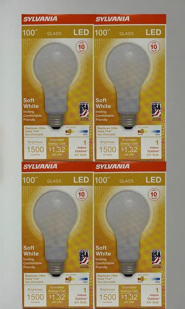 Main image of (4 pack) Sylvania LED A21 Soft White 100 watt equivalent Glass LED Light Bulb