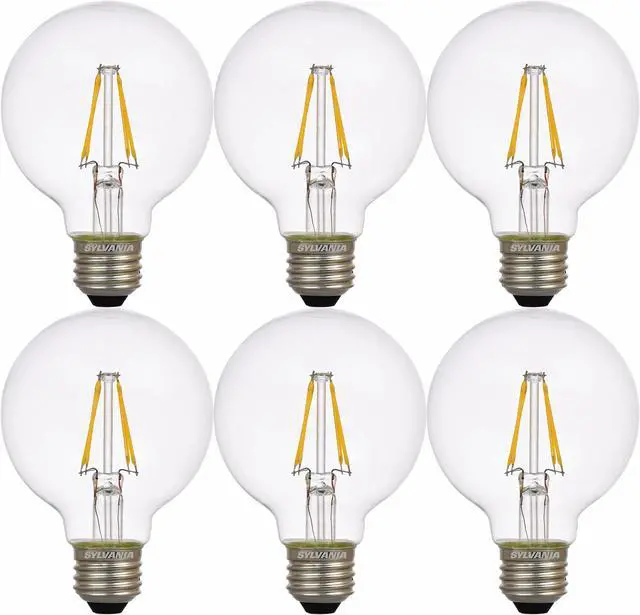 Alt view image 2 of 4 - (6 bulbs) Sylvania LED Globe G25, 40 watt equivalent, Crystal Clear, Dimmable, Indoor/Outdoor, Medium Base, Made in the USA