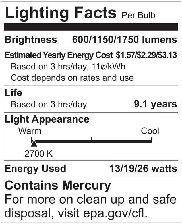Alt view image 2 of 2 - GE Lighting 77124 Energy Smart CFL 3-way 13/19/26-Watt (100-watt replacement) 600/1150/1750-Lumen T3 Spiral Light Bulb with Medium Base, 1-Pack by GE Lighting