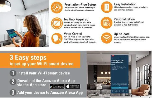 Alt view image 3 of 3 - Eaton WFAVD30-W-BX-L Voice Dimmer with Alexa Built-in, White ? A Certified for Humans Device