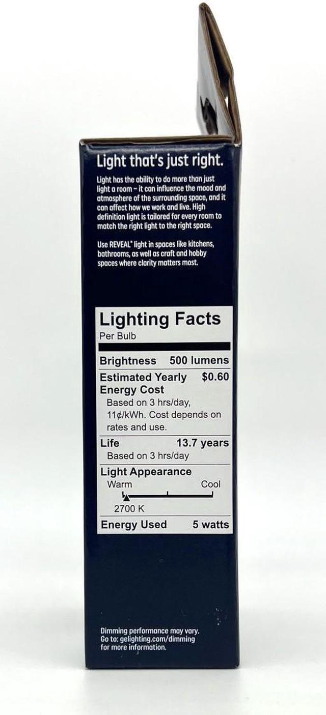 Alt view image 3 of 3 - (10 bulbs) GE Reveal LED Decorative Light Bulb, 60 watt equivalent, 500 lumen, 5 watt, reveal HD light, most beautiful, dimmable, medium base LED chandelier Light Bulb