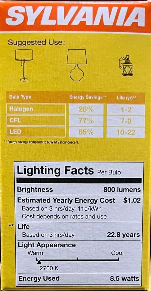 Alt view image 4 of 4 - (3 bulbs) Sylvania LED 8.5 watt A19 Dimmable Light Bulb GU24 base 2700K Soft White Indoor/Outdoor 60 watt equivalent