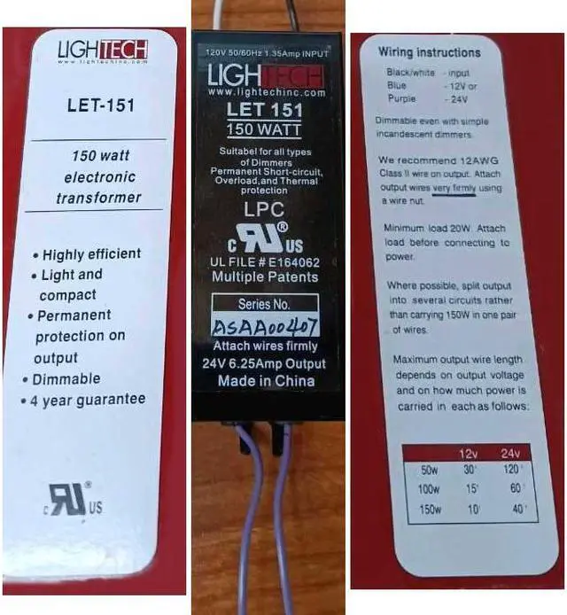 Alt view image 3 of 3 - GE 66970 - Lightech 150 watt Output 120 volt Input Electronic Halogen Transformer (LET-151-24V), Dimmable