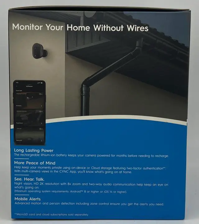 Alt view image 4 of 7 - (2 cameras) GE Cync Outdoor Battery Powered Smart Wi-Fi Camera, 2K HD Resolution & Night Vision, Motion/person detection with mobile alerts, Wireless, works with Alexa and Hey Google