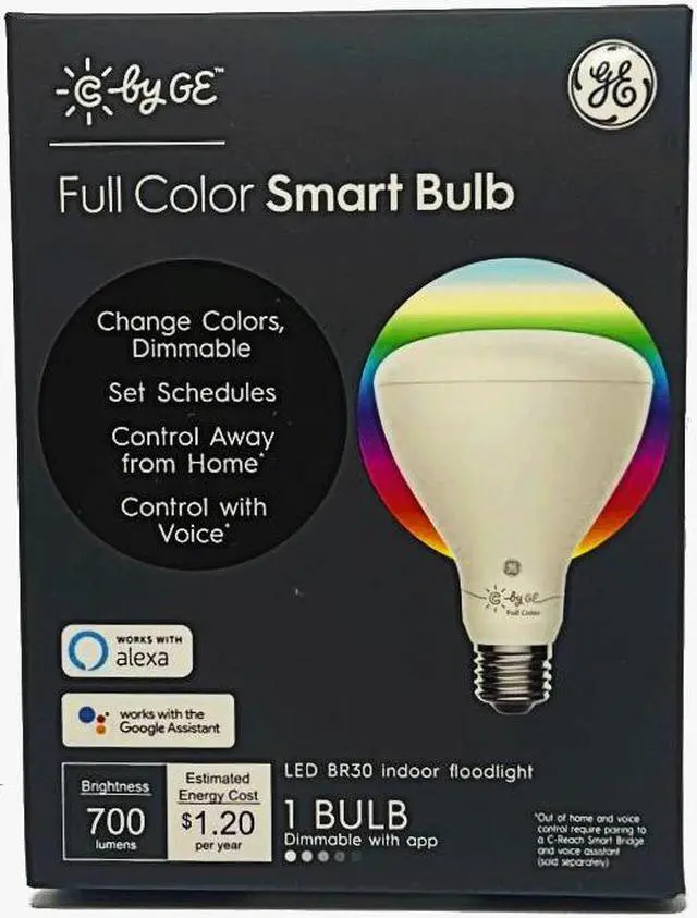 Main image of GE Lighting Full Color Smart Bulb, LED BR30, C by GE, Dimmable with app, Change Colors, Control with Voice, 10 watt, 700 lumen LED Floodlight
