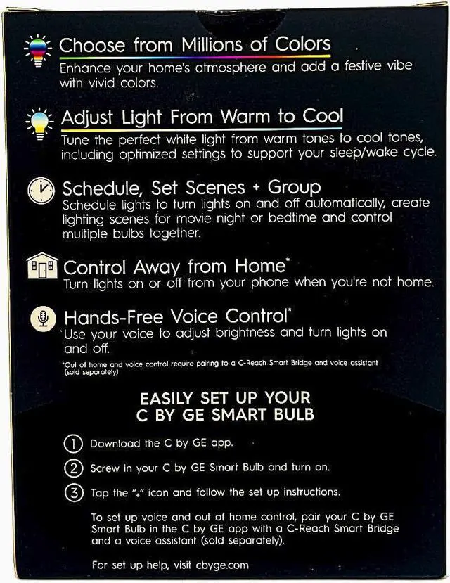 Alt view image 2 of 4 - GE Lighting Full Color Smart Bulb, LED BR30, C by GE, Dimmable with app, Change Colors, Control with Voice, 10 watt, 700 lumen LED Floodlight
