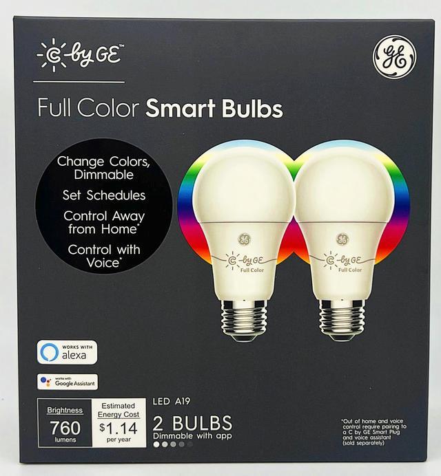 Main image of (2 bulbs)GE CYNC Smart LED Light Bulbs, Color Changing, Bluetooth Enabled, Works with Alexa and Google