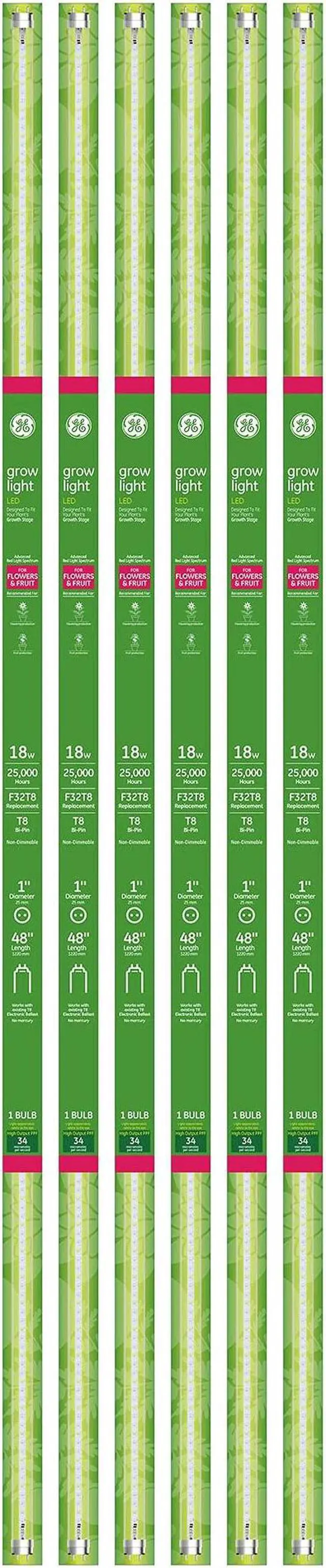 Alt view image 3 of 7 - GE Grow Lights for Indoor Plants, T8 LED Light Bulbs for Flowers and Fruit with Advanced Red Light Spectrum, 25,000 Hours Lifespan, 34 PPF, 48 Inches, 6 Pack (Packaging May Vary)