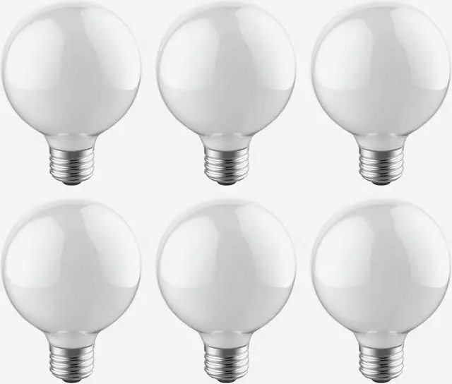 Alt view image 2 of 5 - (6 bulbs) GE reveal LED HD+ Color-Enhancing G25 Globe, 5 watt, 400 lumen, Dimmable LED Decorative Globe Medium Base Frosted  G25 Bulb, 60 watt replacement