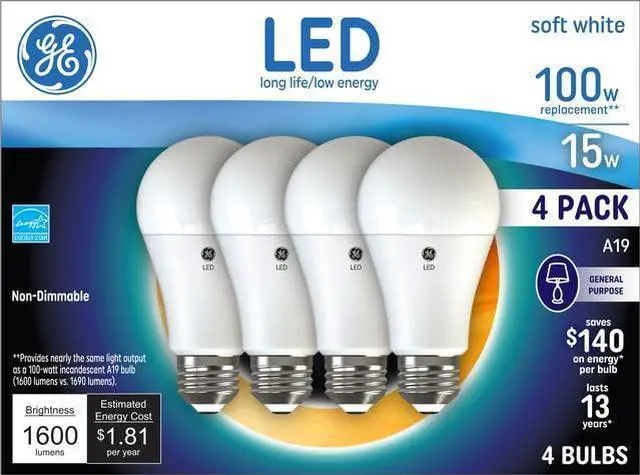 Alt view image 3 of 3 - GE Soft White 100W Replacement LED Light Bulbs General Purpose A21 (4-pack)
