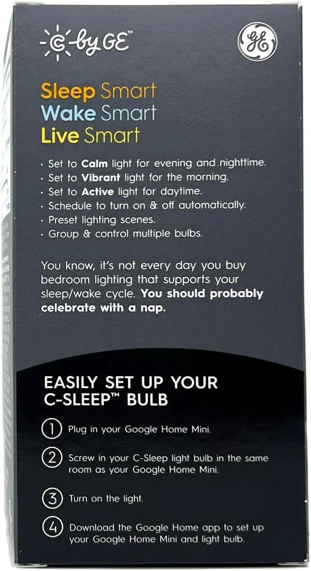 Alt view image 2 of 5 - GE LED A19 Smart Bulb, C by GE, Sleep Smart Bulb, 3 color settings, 11 watts, 850 lumens, works with google assistant