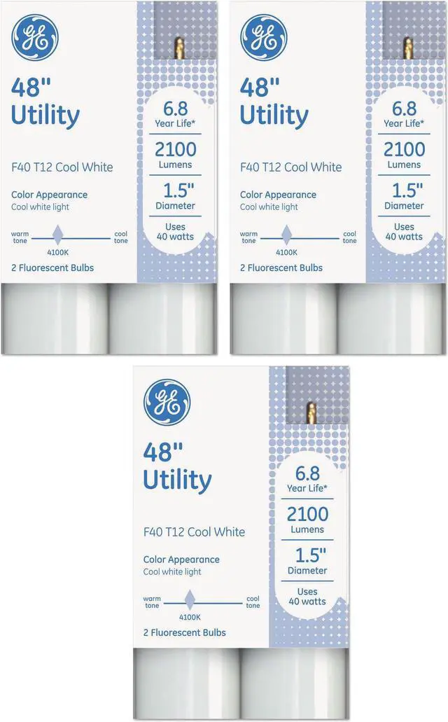 Main image of (6 tubes) GE F40T12 Fluorescent Bulbs, 48 inch Linear Fluorescent T12, 40 watts, 2100 lumens, 4100K Cool White, great for Utility and WorkSpaces, refreshing light