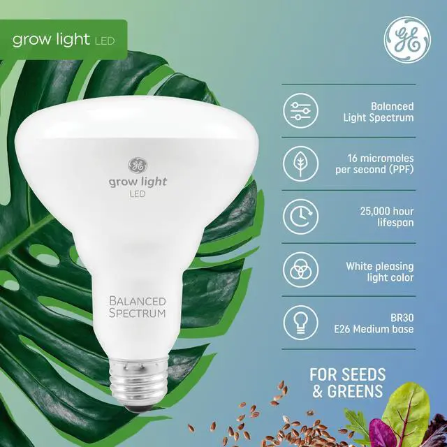 Alt view image 2 of 6 - GE Grow Lights for Indoor Plants, BR30 Indoor Floodlight, LED Light Bulbs for Seeds and Greens with Balanced Spectrum, 25,000 Hours Lifespan, 16 PPF, 2 Pack (Packaging May Vary)