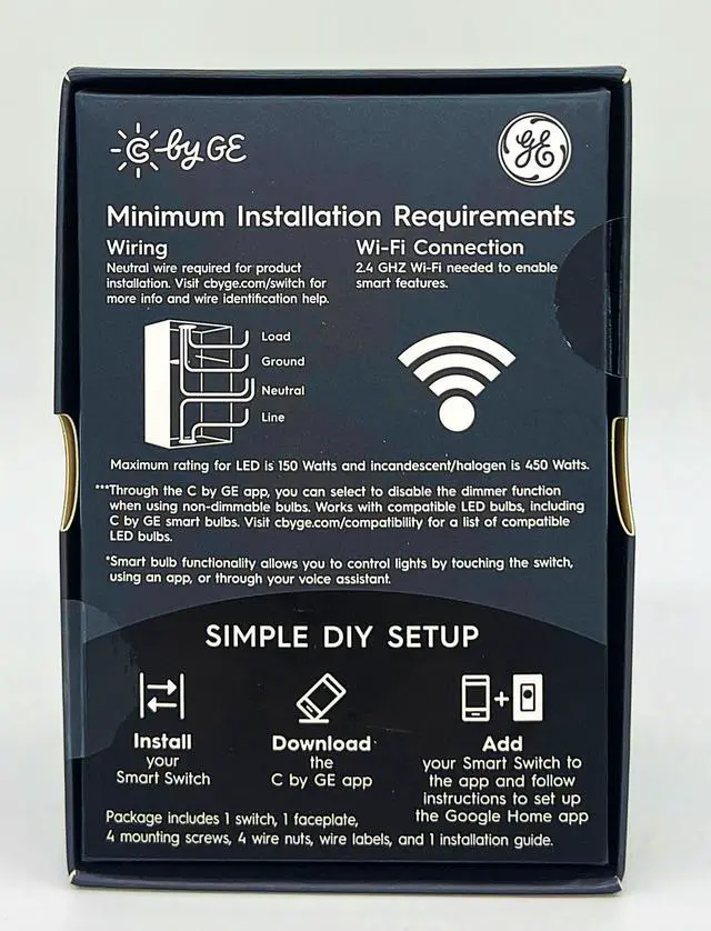 Alt view image 3 of 5 - GE Smart Dimmer Light Switch, C by GE, Cync, Wi-Fi Enabled to pair with voice control , control remotely with bluetooth through C by GE app, 4-Wire, 1-Pack