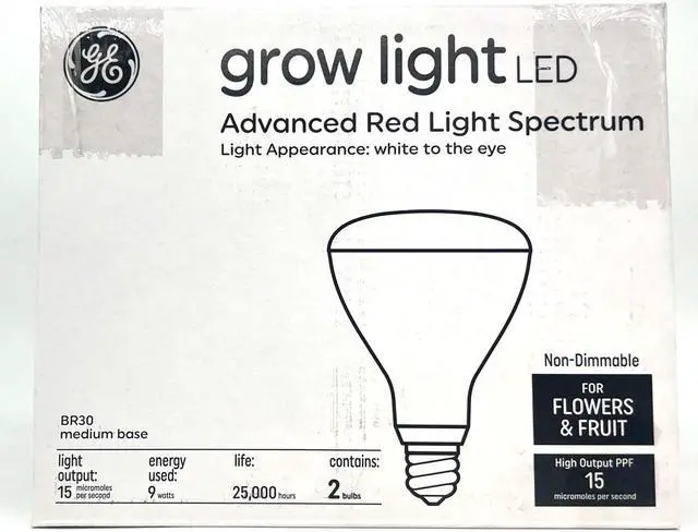 Alt view image 2 of 7 - (2 bulbs) GE Grow Lights for Indoor Plants, BR30 Indoor Floodlight, LED Light Bulbs for Flowers and Fruit, Advanced Red Light Spectrum, 25,000 Hours Lifespan, 15 PPF, (Packaging May Vary)