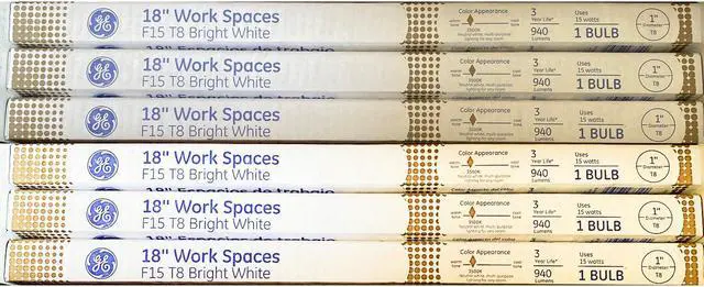 Main image of (case of 6) GE 97319 Linear Fluorescent, Office and Work Spaces, 15 watt T8, 3500K Bright White, 18 inch tube F15T8SP35