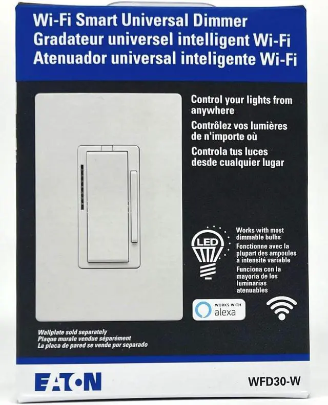 Alt view image 3 of 6 - Eaton WFD30-W-BX-L Wi-Fi Smart Universal Dimmer Works with Alexa, White, Control your Lights From Anywhere