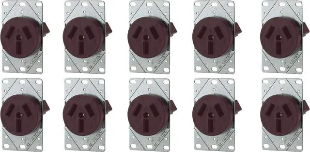 Main image of (case of 10) EATON 32B-Box Wall Receptacle, Brown, #12-4 AWG, 50A, 125/250V, Three pole, Three wire, non-grounding