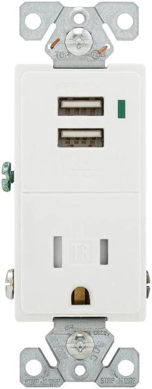 Main image of Eaton Wiring Devices TR7740W-BOX 15 Amp 125 VAC 2-Pole 3-Wire NEMA 5-15R White Combination USB Charger with Receptacle