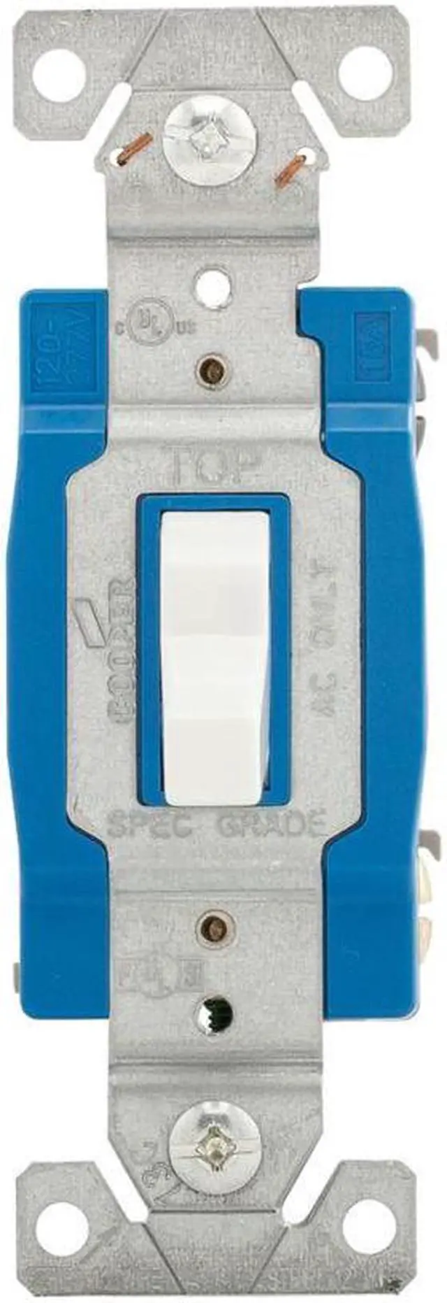 Alt view image 2 of 2 - (case of 20) Eaton construction grade toggle switch, #14-10 AWG, 15A, Wall, 120/277V, Back and side, Screw, White, Three-Way, Polycarbonate