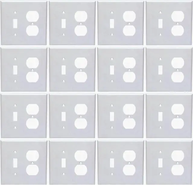 Main image of (case of 50) EATON Wiring PJ18W-SP-L 2-Gang Toggle and Duplex Receptacle Mid Size Wallplate, White