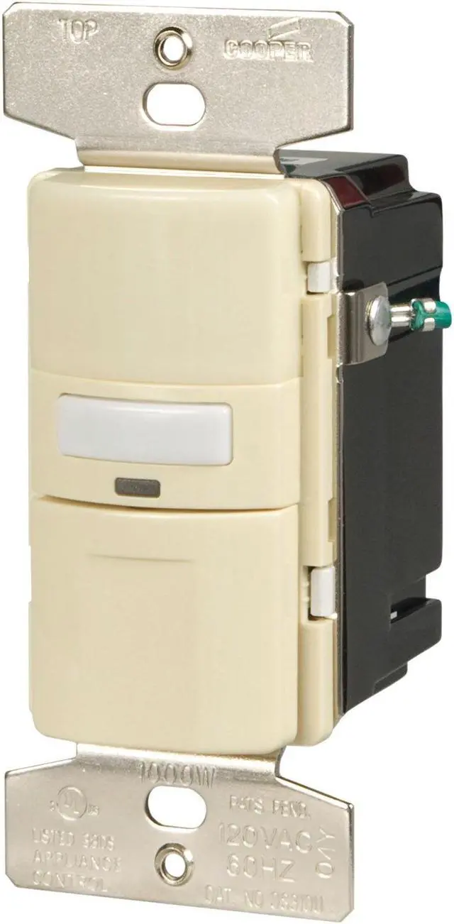 Main image of Eaton OS310U-A Motion-Activated Occupancy Sensor Wall Switch, Almond, motion sensor with nightlight, flush, 120V, wire leads