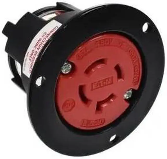 Alt view image 2 of 2 - Eaton Arrow Hart AHCL1920FO Color Coded Locking Flanged Outlet, RED, 20 Amp, 4-pole, 4-wire, 3 Phase, #14-8 AWG, Ultra Grip, 277-480V