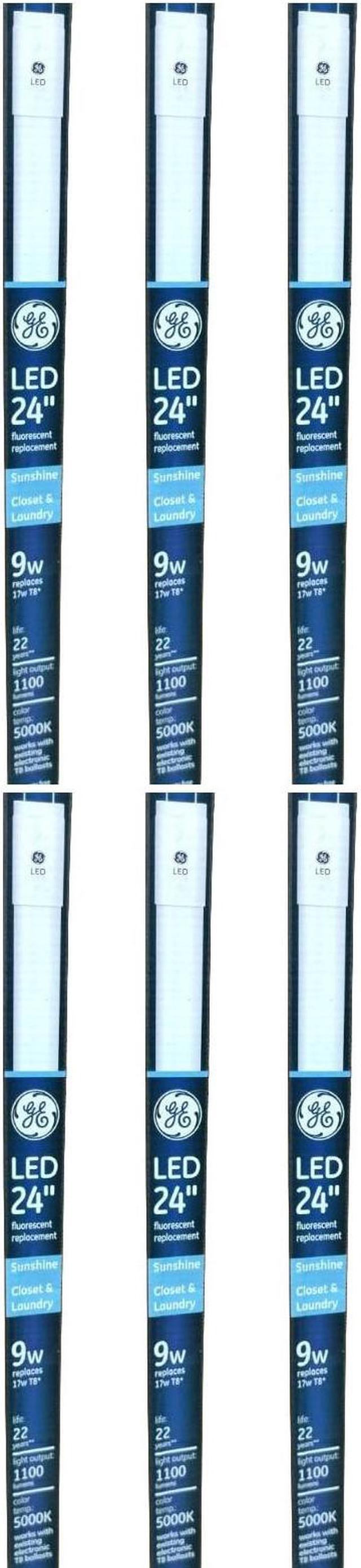 Main image of (6 tubes) GE 35867 LED tube, 24 inch T8, 5000K Sunshine, 9 watt, 1100 lumens, Plug and Play, 24 inches LED tube replacement for T8 Fluorescent tube,