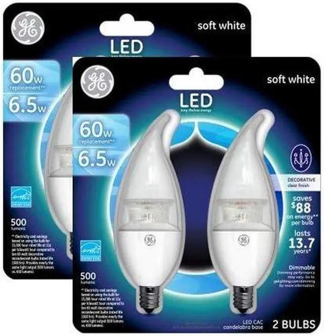 Alt view image 2 of 4 - G E LIGHTING 34724 LED Bulb, Deco, Clear, Candelabra Base, 7-Watt, 2-Pk. - Quantity 4