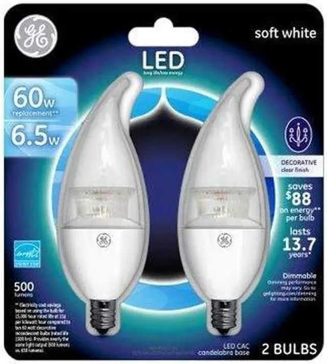 Alt view image 4 of 4 - G E LIGHTING 34724 LED Bulb, Deco, Clear, Candelabra Base, 7-Watt, 2-Pk. - Quantity 4