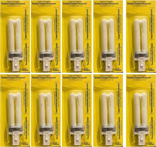 Alt view image 2 of 2 - (case of 10) Ge CFL Biax 2-Pin Bulb 4.2 Inch, single tube, 5 Watts,  250 Lumens 2700K Compact Fluorescent Light Bulb