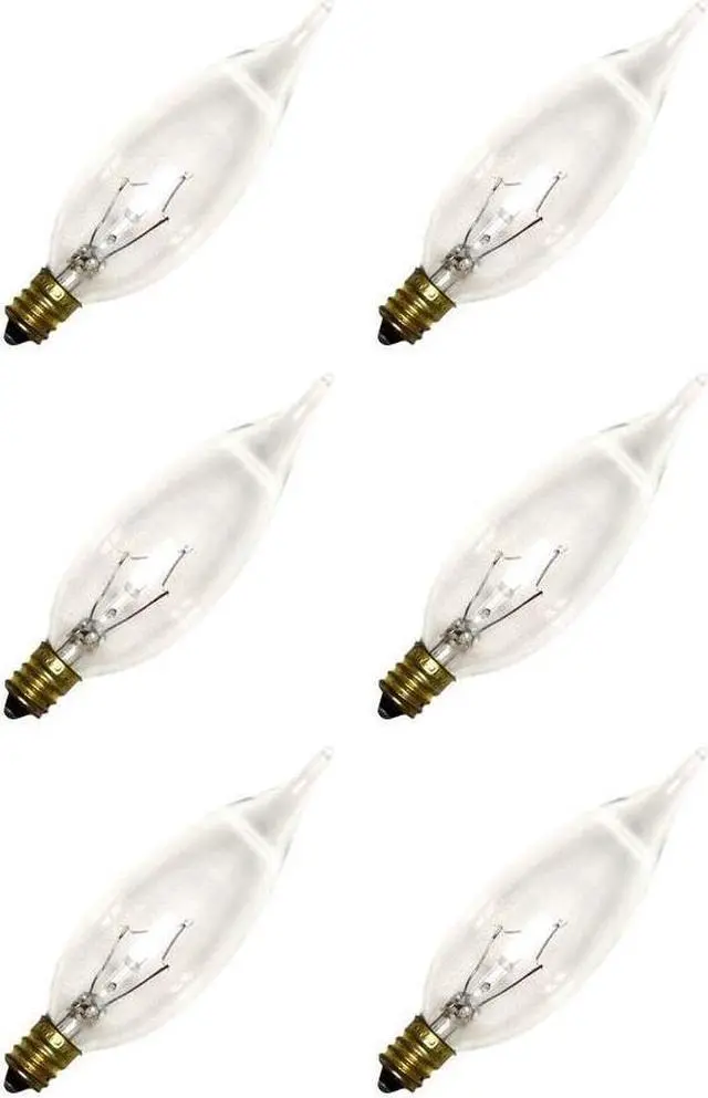 Main image of (6 bulbs) GE 40045 Incandescent 210 Lumen, 25 watt, Bent Tip Light Bulb with Candelabra Base