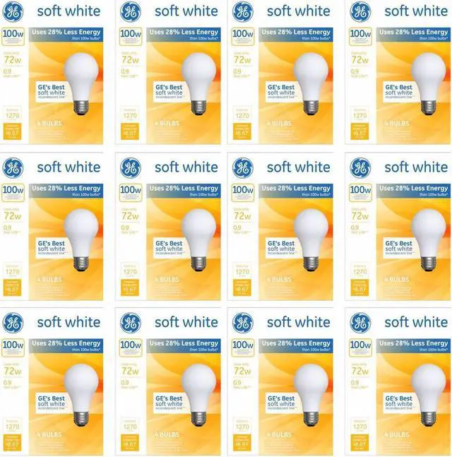 Main image of (48 bulbs) GE 66249 A-Line Halogen Incandescent Light Bulb, Soft White, 72-Watts, 1270 lumens, GEs best soft white incandescent, A19 light bulb