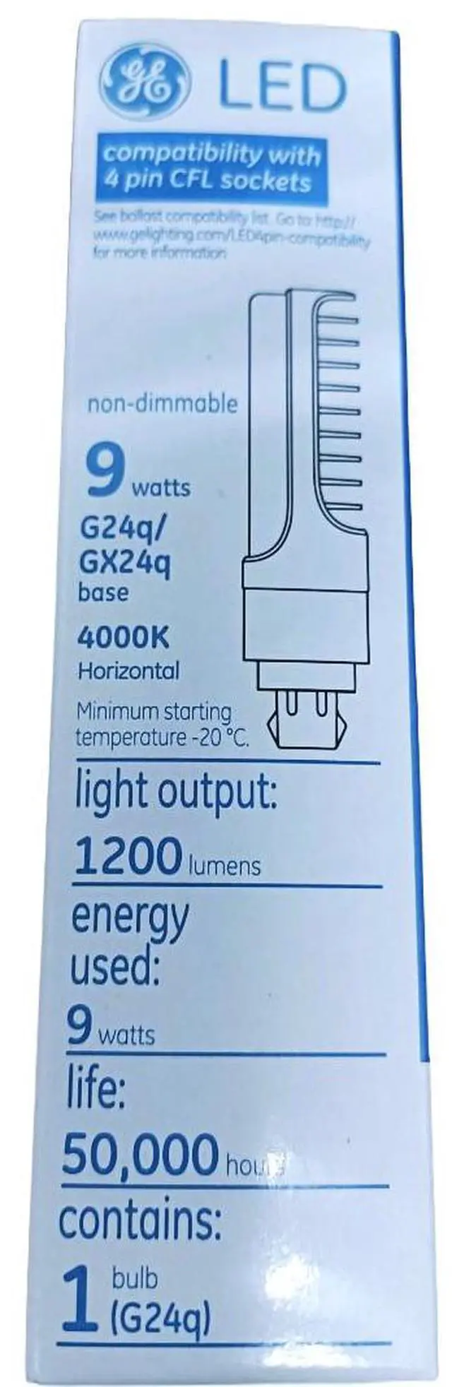 Alt view image 5 of 5 - GE LIGHTING LED9G24Q-H/840 LED Lamp,PL Horizontal,4000K Bulb Color