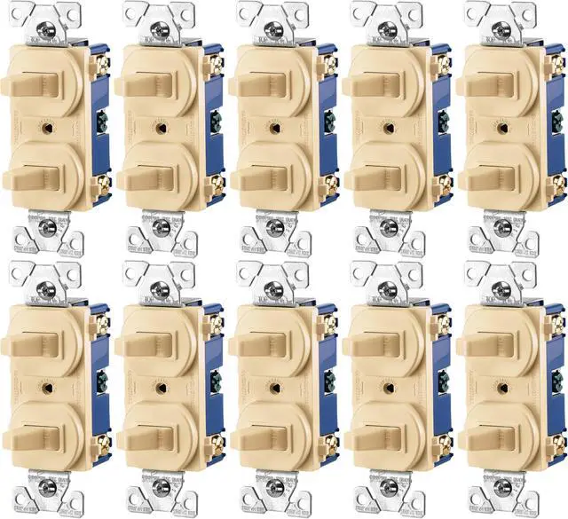 Main image of (case of 10) EATON Wiring 275V-BOX 15-Amp 120/277-volt Commercial Grade Combination Single Pole Toggle Switch and 3-Way Switch, Ivory