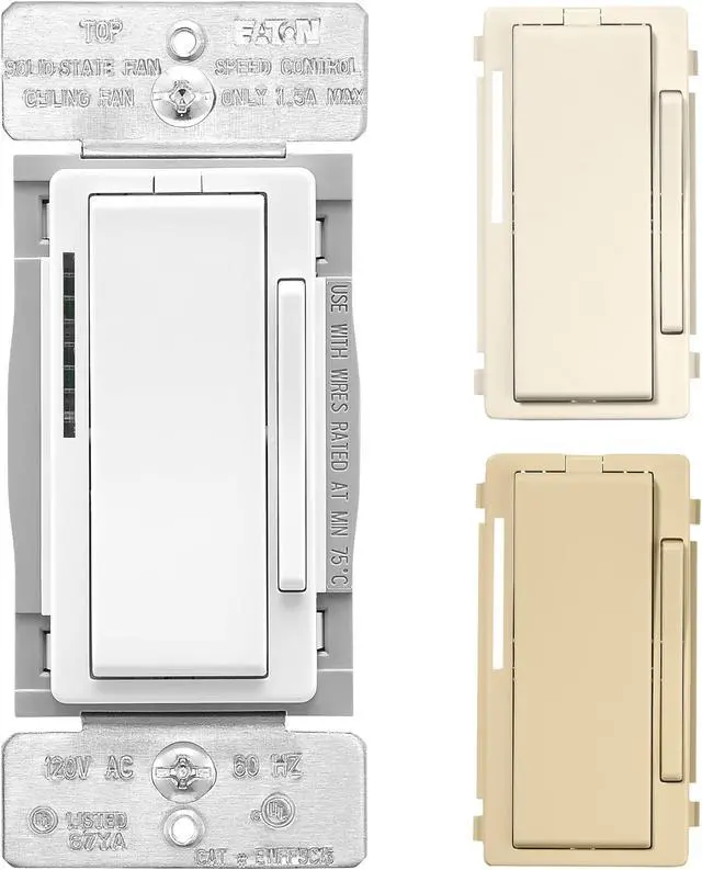 Alt view image 2 of 7 - (case of 4) Eaton EWFFSC15-C2-BX-L Wi-Fi Smart Fan Speed Control Compatible with Alexa and Google Assistant, Color Change Kit (White/Light Almond/Ivory)