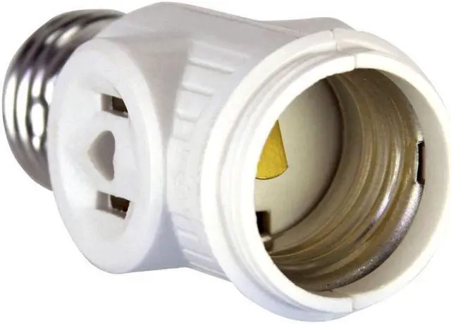 Alt view image 2 of 3 - (case of 8) Eaton socket adapter, One socket to one socket with two 250W NEMA 1-15R outlets, 125V, Medium base, White, Thermoplastic, 715-3W-SP