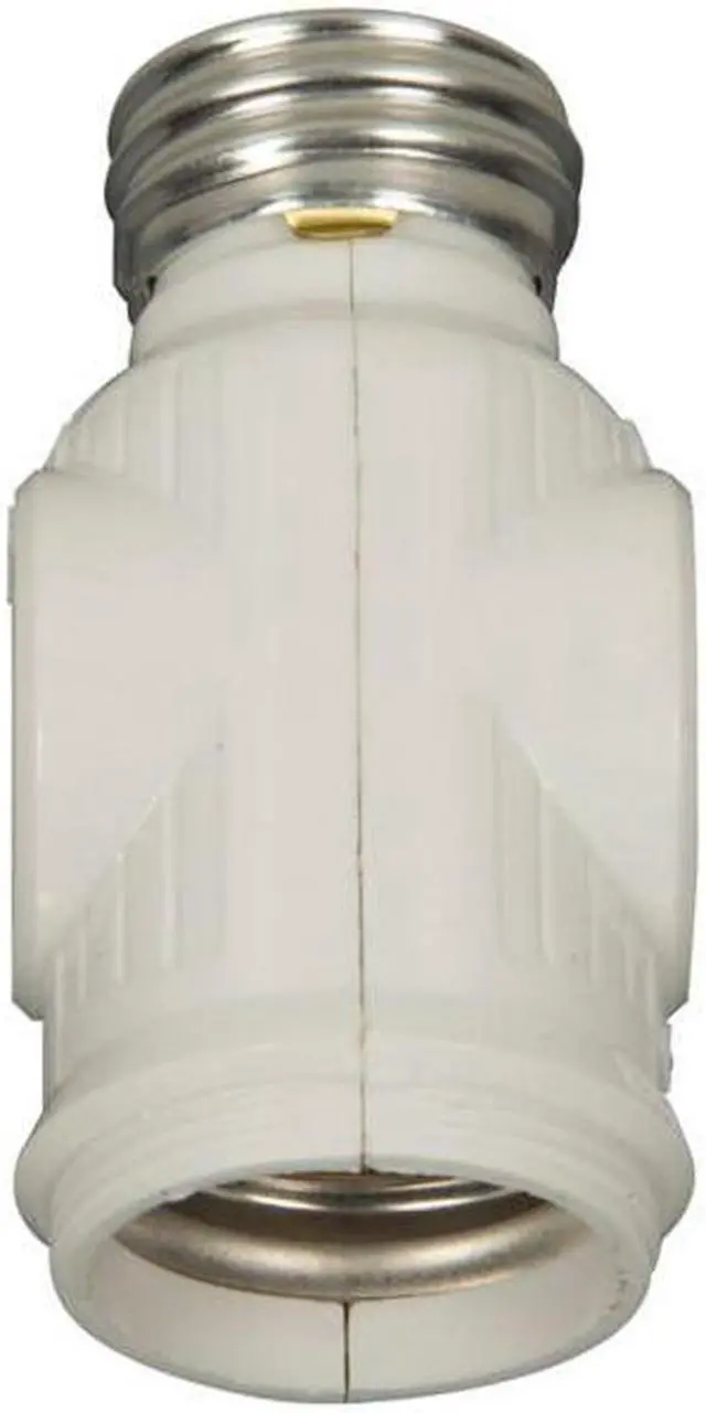 Alt view image 3 of 3 - (case of 8) Eaton socket adapter, One socket to one socket with two 250W NEMA 1-15R outlets, 125V, Medium base, White, Thermoplastic, 715-3W-SP