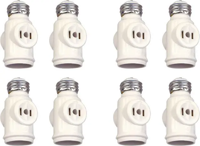 Main image of (case of 8) Eaton socket adapter, One socket to one socket with two 250W NEMA 1-15R outlets, 125V, Medium base, White, Thermoplastic, 715-3W-SP