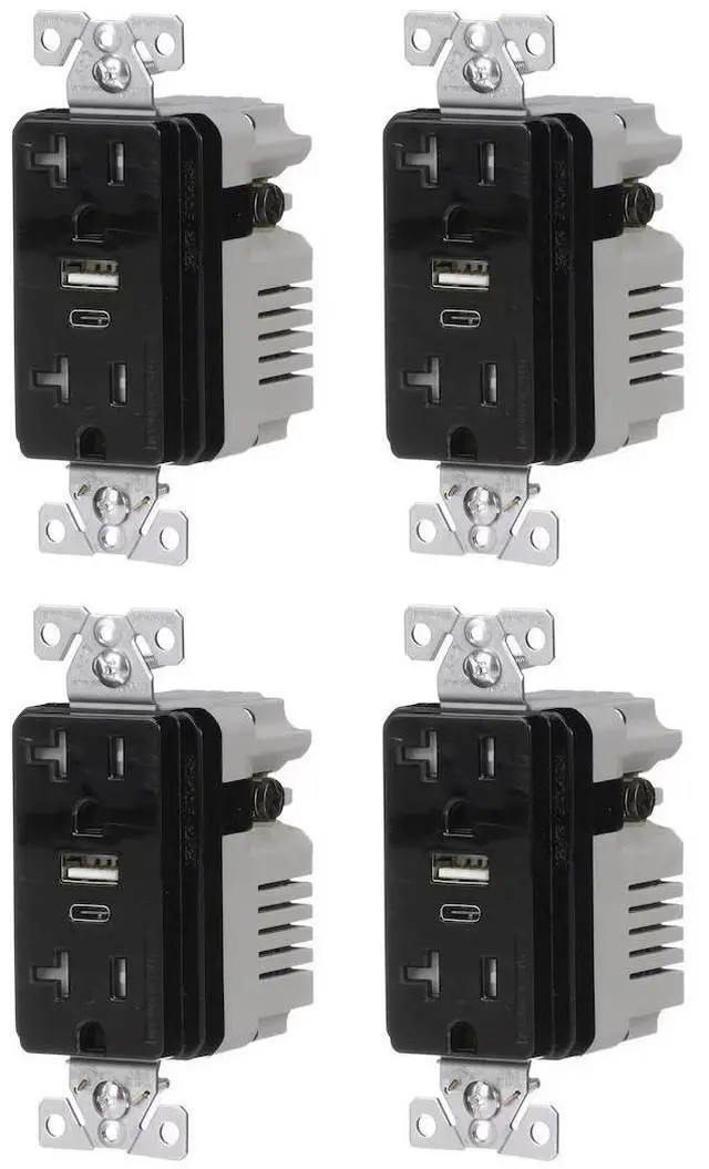 Main image of (case of 4) Eaton TRUSBAC20BK USB A&C duplex 20 Amp receptacle, charges USB type A and/or Type C wihtout adapters, 5 Amp charging, 20A receptacle, Tamper Resistant, Black