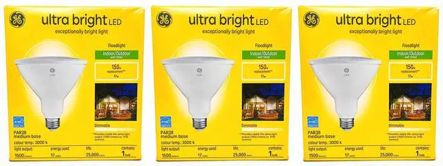 Main image of (case of 3) GE ultra bright LED PAR38 floodlight, warm white, 1500 lumens of brilliance, 17 watts, Indoor-Outdoor, wet rated, Dimmable, medium base LED flood light? ultrabright LED
