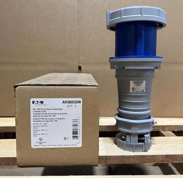 Alt view image 6 of 7 - Eaton Arrow Heart Pin and Sleeve Connector, AH360C6W,  60A, 250V, 2 Pole, 3 Wire, Watertight, Blue, IEC 309