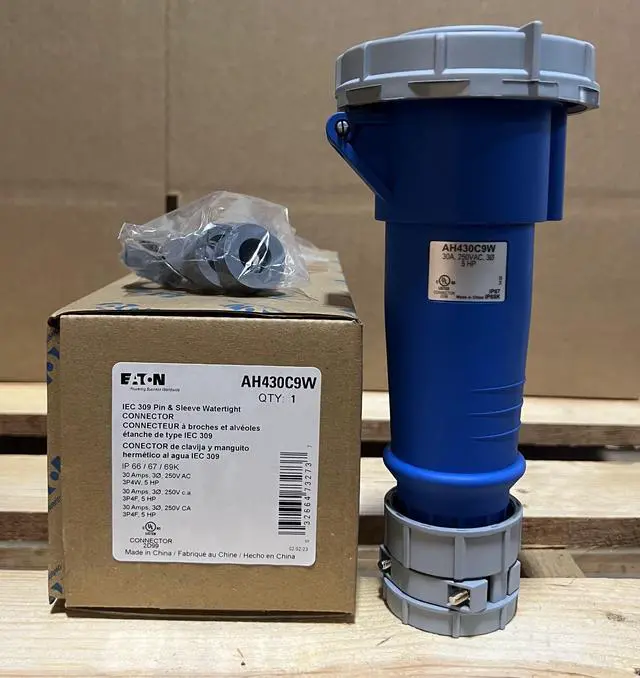 Alt view image 7 of 7 - Eaton Arrow Hart AH430C9W pin & sleeve connector, IP69K Rated, #10 -#2 AWG, 30A, 3 250V, Back wire, Blue, IP67, Nylon, Three-pole, Four-wire, grounding, Female, 5 HP, Nylon, Three-phase