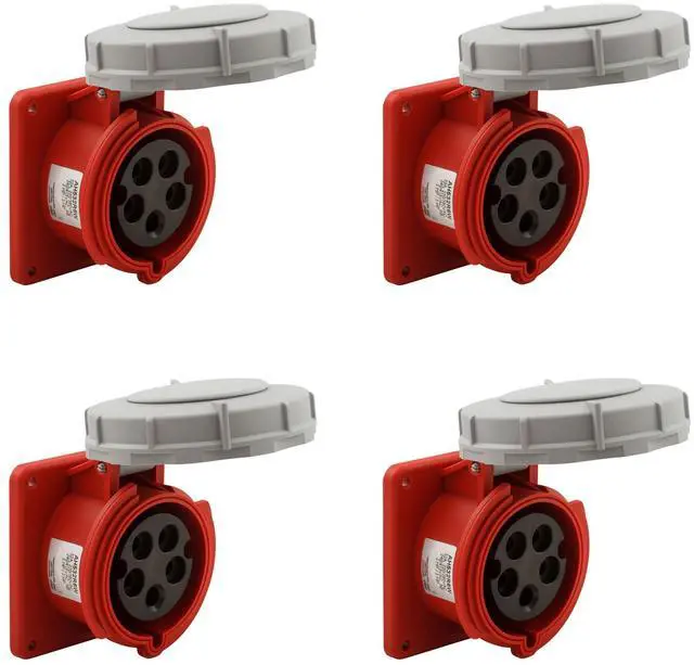 Main image of (case of 4) Eaton Arrow Hart AH532R6W Pin and Sleeve Recptacle, 32A 220/380V 4P5W, watertight, Red