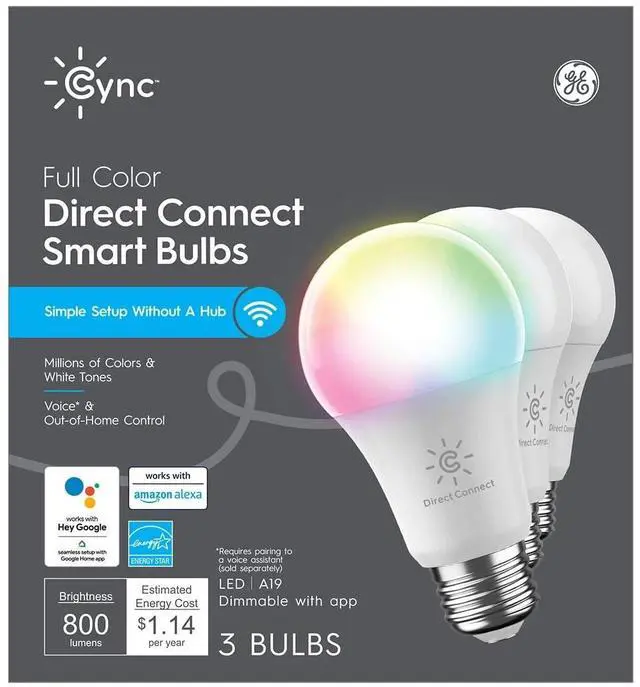 Alt view image 3 of 7 - GE Cync 60-Watt EQ A19 Full Spectrum Medium Base (e-26) Dimmable Smart LED Light Bulb (3-Pack) Item #4082863 |
Model #93129822