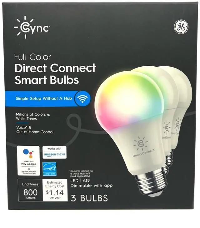 Alt view image 5 of 7 - GE Cync 60-Watt EQ A19 Full Spectrum Medium Base (e-26) Dimmable Smart LED Light Bulb (3-Pack) Item #4082863 |
Model #93129822