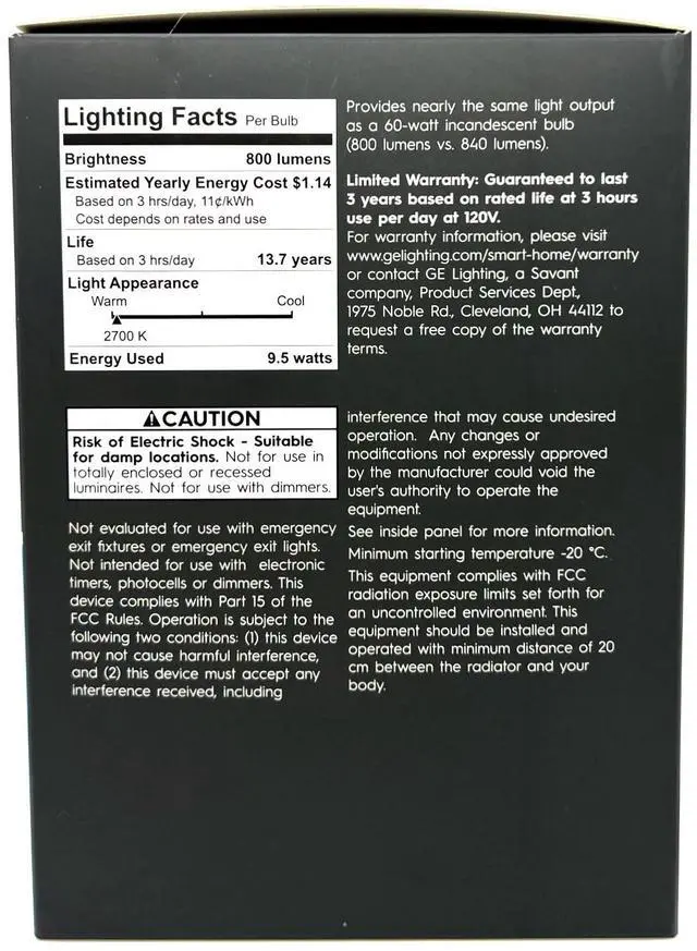 Alt view image 7 of 7 - GE Cync 60-Watt EQ A19 Full Spectrum Medium Base (e-26) Dimmable Smart LED Light Bulb (3-Pack) Item #4082863 |
Model #93129822