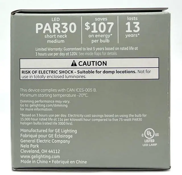 Alt view image 2 of 2 - GE classic LED PAR30 Shortneck, 10 watt, 900 lumen, 3000K warm white, Dimmable