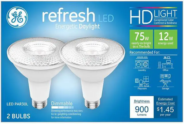 Alt view image 2 of 3 - GE Lighting 43098 Refresh HD LED (75-Watt Replacement), 900-Lumen PAR30 Long Neck Bulb, Daylight, 2-Pack, Title 20 Compliant